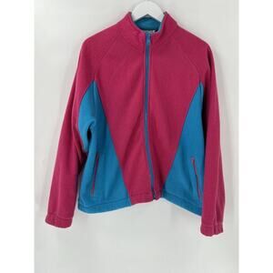 Vintage Softouch Sport Jacket Womens Medium Pink Blue Fleece Full Zip Pockets